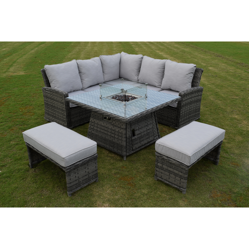 AMALFI CASUAL DINING FIRE PIT OUTDOOR FURNITURE SET DARK GREY Inspired Outdoor Furniture