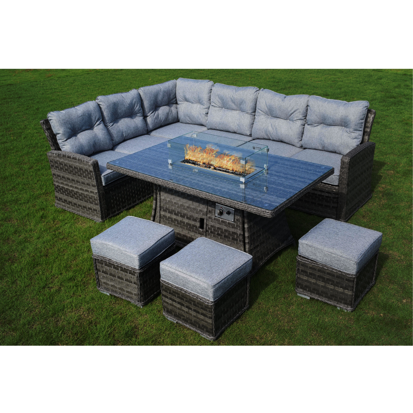 AMALFI CASUAL OUTDOOR FURNITURE SOFA DINING SET WITH FIREPIT