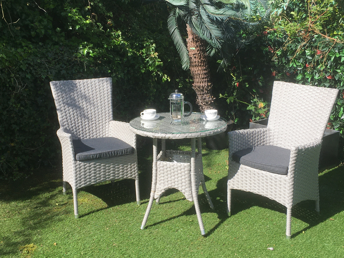 2 SEATER TEMPERED GLASS TABLE TOP WITH DOUBLE FLAT WEAVE - OUTDOOR FURNITURE